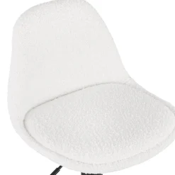 Tabouret réglable 'LANCELOT' en tissu bouclé blanc et pied en métal noir