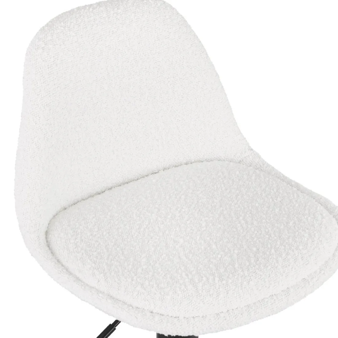 Tabouret réglable 'LANCELOT' en tissu bouclé blanc et pied en métal noir