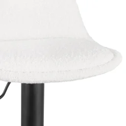 Tabouret réglable 'LANCELOT' en tissu bouclé blanc et pied en métal noir
