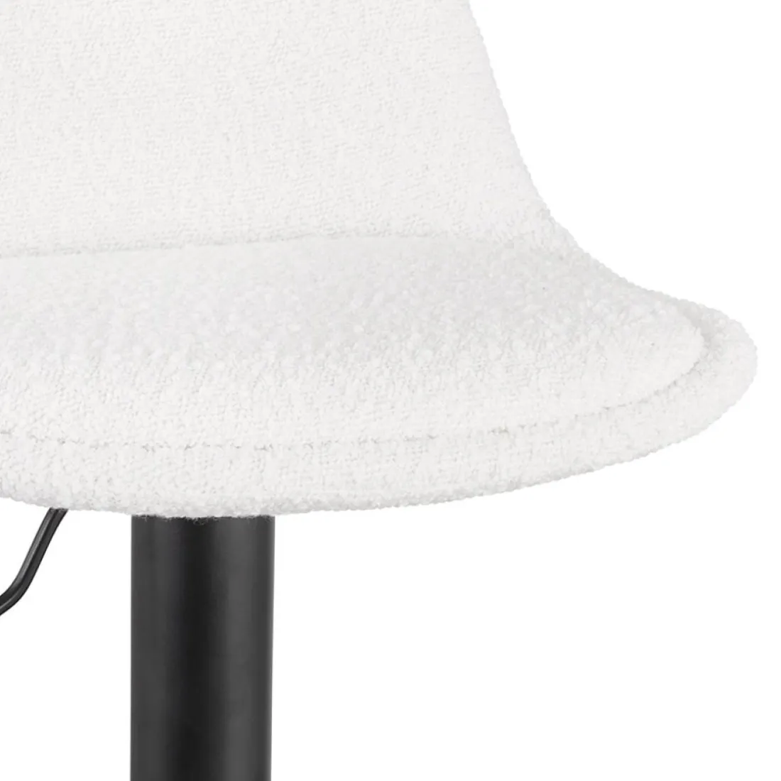 Tabouret réglable 'LANCELOT' en tissu bouclé blanc et pied en métal noir