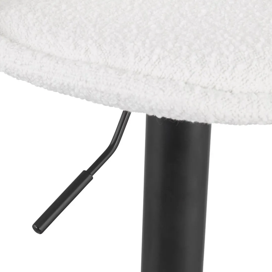 Tabouret réglable 'LANCELOT' en tissu bouclé blanc et pied en métal noir