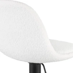Tabouret réglable 'LANCELOT' en tissu bouclé blanc et pied en métal noir