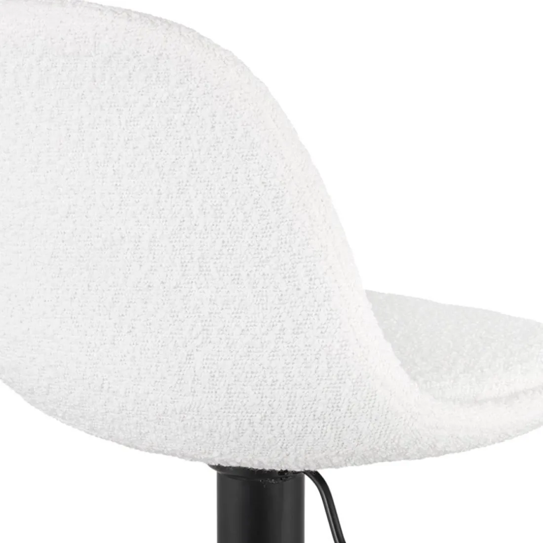 Tabouret réglable 'LANCELOT' en tissu bouclé blanc et pied en métal noir