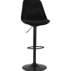Tabouret réglable 'MIKE' en velours noir et pied noir