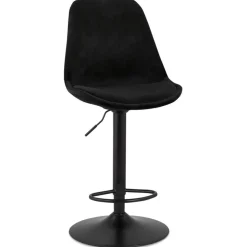 Tabouret réglable 'MIKE' en velours noir et pied noir