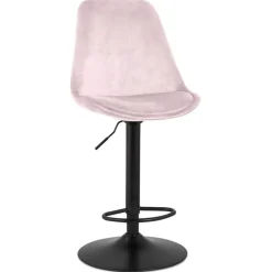 Tabouret réglable 'MIKE' en velours rose et pied noir