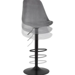 Tabouret réglable 'MIKE' en velours gris et pied noir