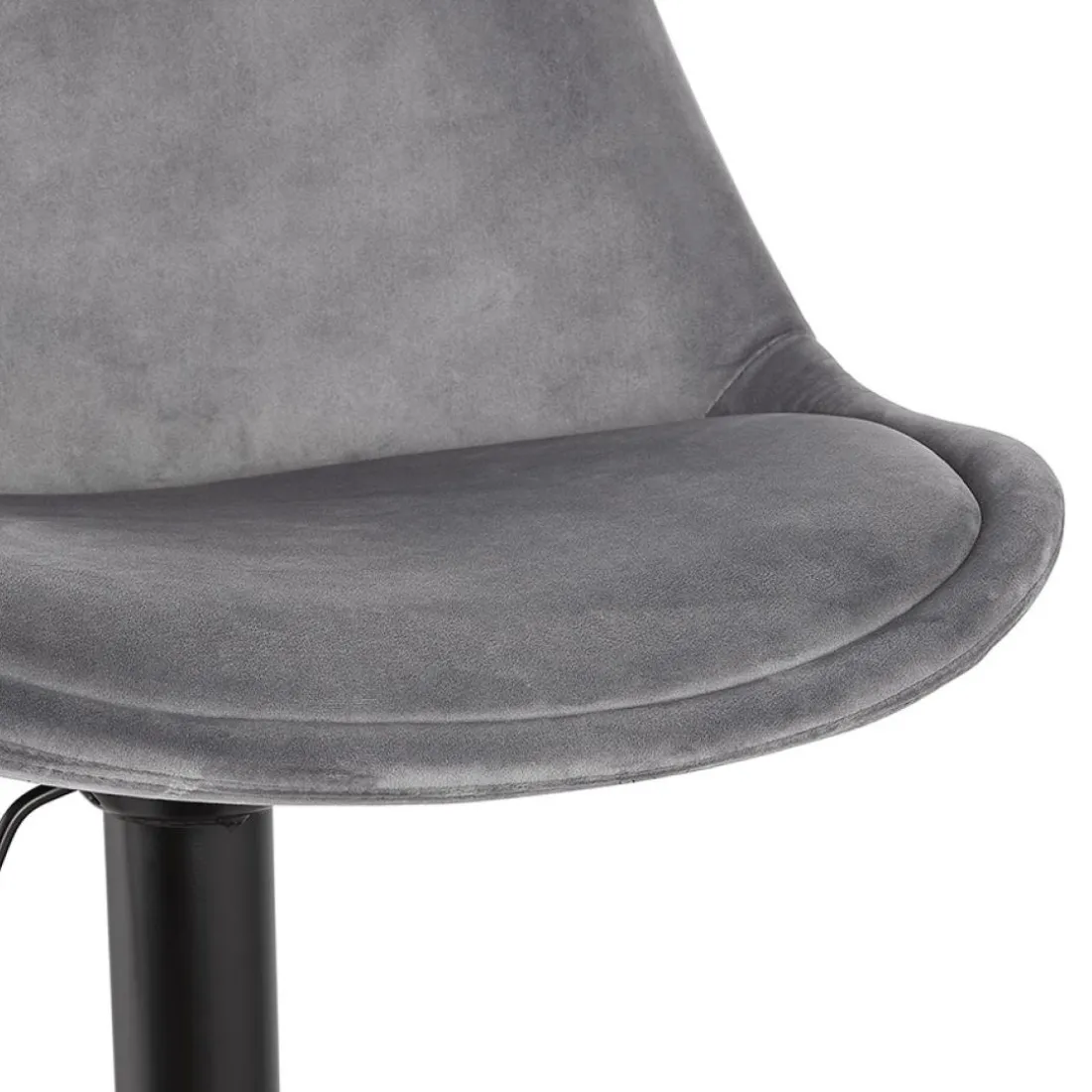 Tabouret réglable 'MIKE' en velours gris et pied noir