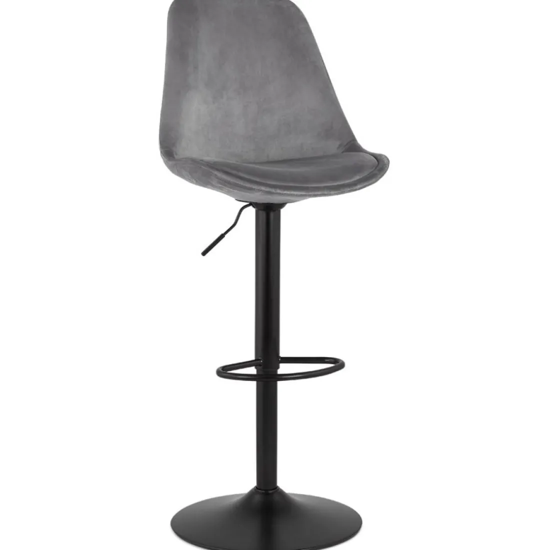 Tabouret réglable 'MIKE' en velours gris et pied noir