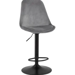 Tabouret réglable 'MIKE' en velours gris et pied noir