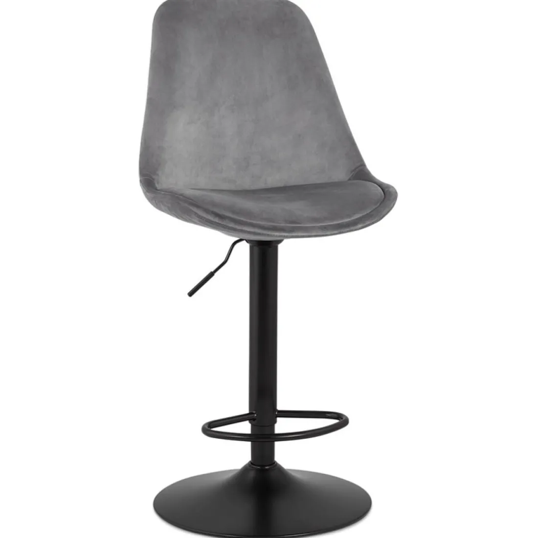 Tabouret réglable 'MIKE' en velours gris et pied noir