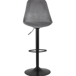Tabouret réglable 'MIKE' en velours gris et pied noir