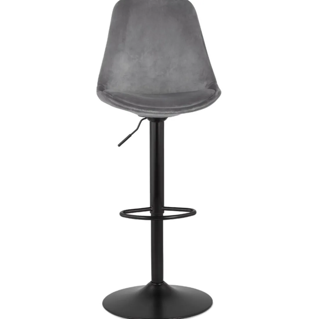 Tabouret réglable 'MIKE' en velours gris et pied noir