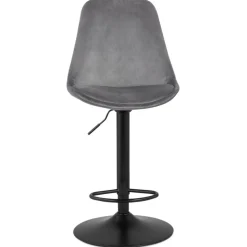 Tabouret réglable 'MIKE' en velours gris et pied noir