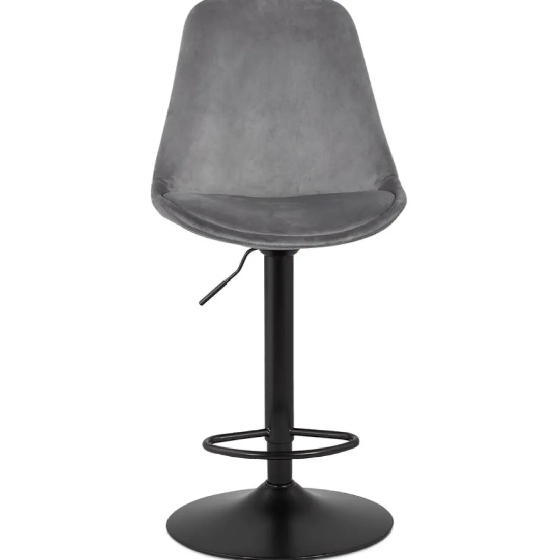 Tabouret réglable 'MIKE' en velours gris et pied noir
