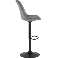 Tabouret réglable 'MIKE' en velours gris et pied noir