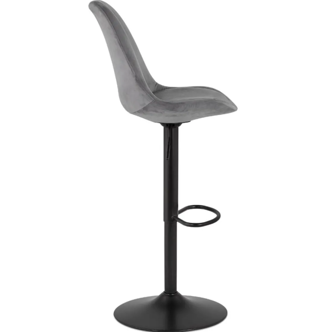 Tabouret réglable 'MIKE' en velours gris et pied noir