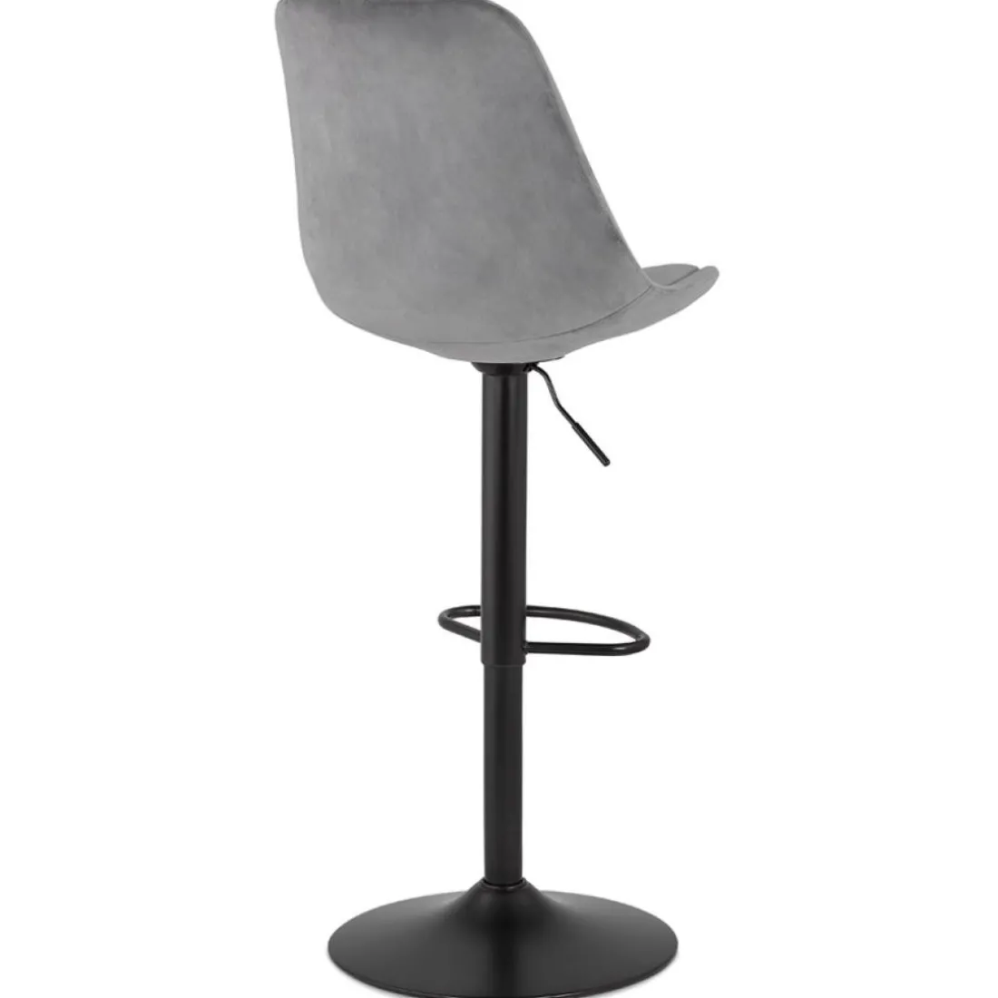 Tabouret réglable 'MIKE' en velours gris et pied noir
