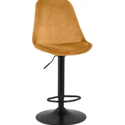 Tabouret réglable 'MIKE' en velours moutarde et pied noir