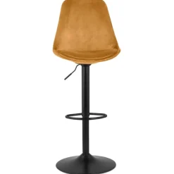 Tabouret réglable 'MIKE' en velours moutarde et pied noir