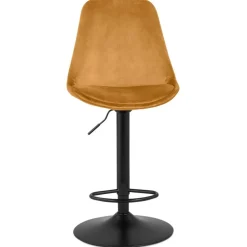 Tabouret réglable 'MIKE' en velours moutarde et pied noir