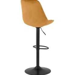 Tabouret réglable 'MIKE' en velours moutarde et pied noir