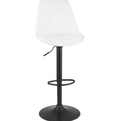 Tabouret réglable 'ROSITA' en tissu bouloché blanc et pied en métal noir