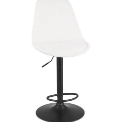 Tabouret réglable 'ROSITA' en tissu bouloché blanc et pied en métal noir