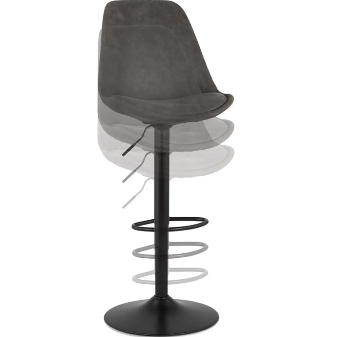 Tabouret réglable 'ZEBRA' en microfibre gris et pied noir