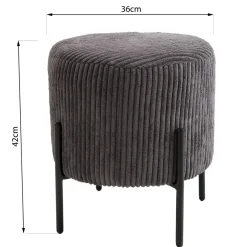 Tabouret Rond ALBANE Velours Cotelé Gris Anthracite Pieds Métal