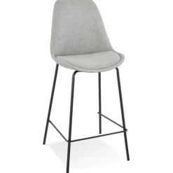 Tabouret snack mi-hauteur 'ALOE MINI' en tissu gris avec pied en métal