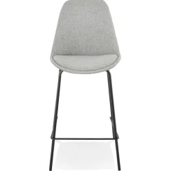 Tabouret snack mi-hauteur 'ALOE MINI' en tissu gris avec pied en métal