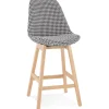 Tabouret snack mi-hauteur 'MORISS MINI' en tissu pied de poule et pieds en bois naturel
