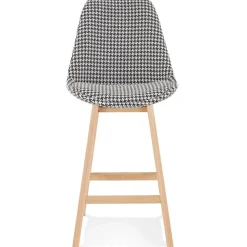 Tabouret snack mi-hauteur 'MORISS MINI' en tissu pied de poule et pieds en bois naturel