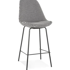 Tabouret snack mi-hauteur 'SPARK MINI' en tissu pied de poule et pieds en métal noir