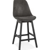 Tabouret snack mi-hauteur 'ASPEN MINI' en microfibre grise et pieds en bois noir
