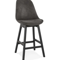 Tabouret snack mi-hauteur 'ASPEN MINI' en microfibre grise et pieds en bois noir
