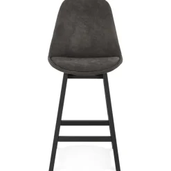 Tabouret snack mi-hauteur 'ASPEN MINI' en microfibre grise et pieds en bois noir