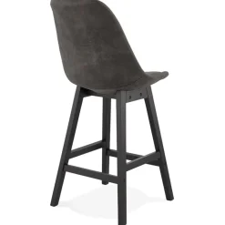 Tabouret snack mi-hauteur 'ASPEN MINI' en microfibre grise et pieds en bois noir