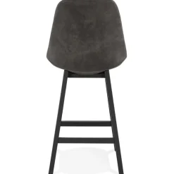 Tabouret snack mi-hauteur 'ASPEN MINI' en microfibre grise et pieds en bois noir