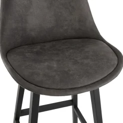 Tabouret snack mi-hauteur 'ASPEN MINI' en microfibre grise et pieds en bois noir