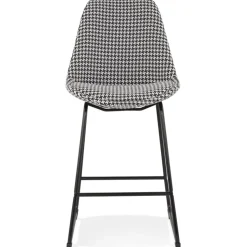 Tabouret snack mi-hauteur 'BULLY MINI' en tissu pied de poule et pieds en métal noir