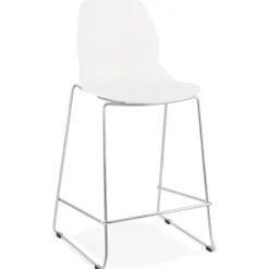 Tabouret snack mi-hauteur 'BERLIN MINI' blanc empilable avec pied en métal chromé