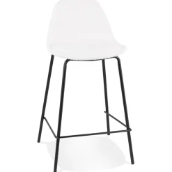 Tabouret snack mi-hauteur 'PLUMAR MINI' en tissu bouclé blanc et pied en métal noir