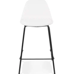 Tabouret snack mi-hauteur 'PLUMAR MINI' en tissu bouclé blanc et pied en métal noir