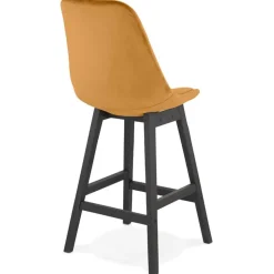 Tabouret snack mi-hauteur 'MORISS MINI' en velours moutarde et pieds en bois noir