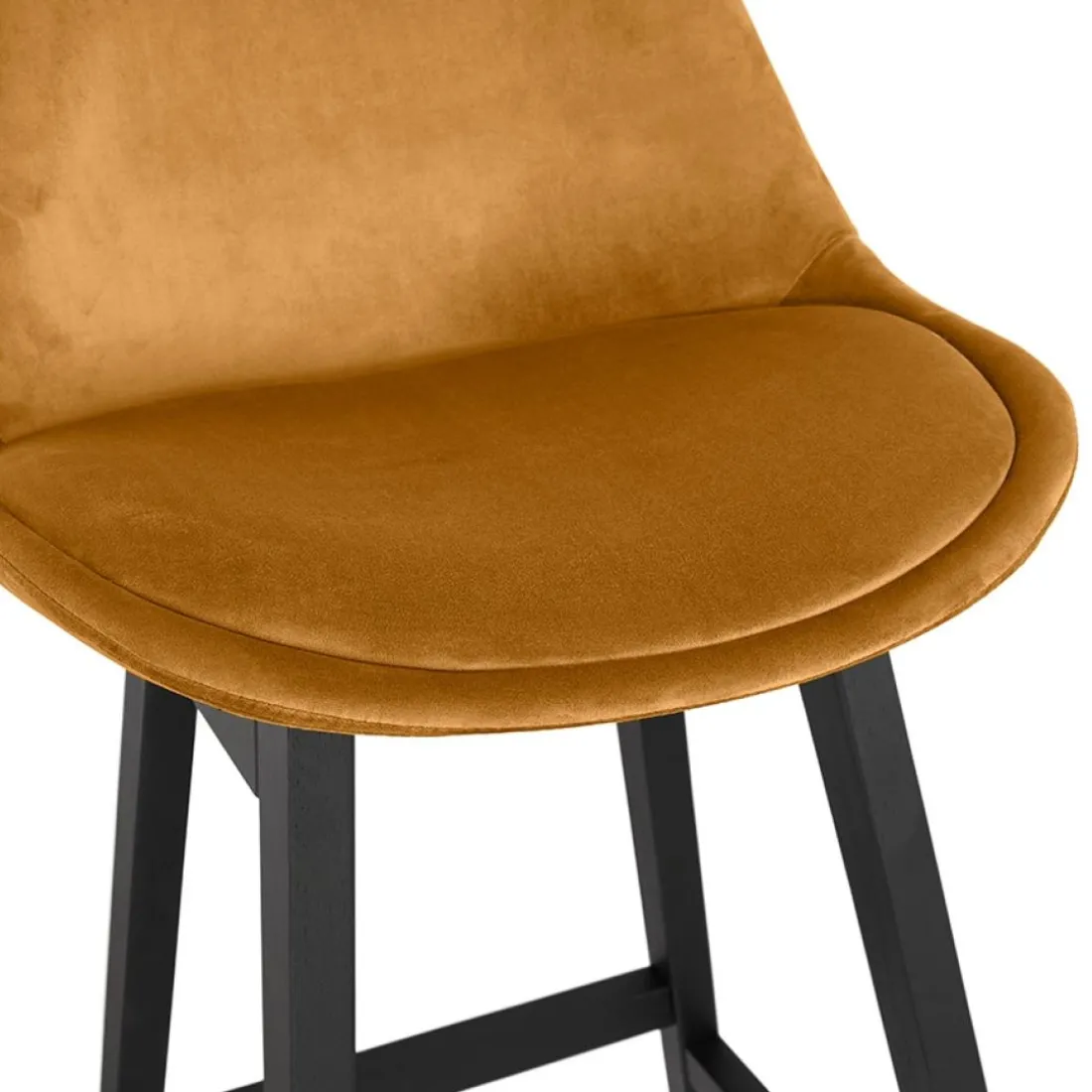 Tabouret snack mi-hauteur 'MORISS MINI' en velours moutarde et pieds en bois noir