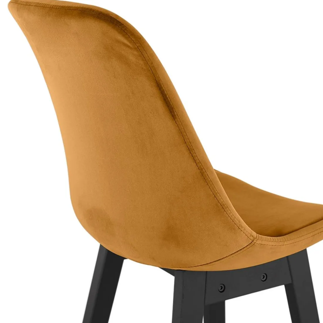 Tabouret snack mi-hauteur 'MORISS MINI' en velours moutarde et pieds en bois noir