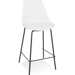 Tabouret snack mi-hauteur 'LEMON MINI' blanc avec pied en métal noir