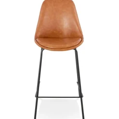 Tabouret snack mi-hauteur 'RITUAL MINI' en matière synthétique brune et pied en métal noir